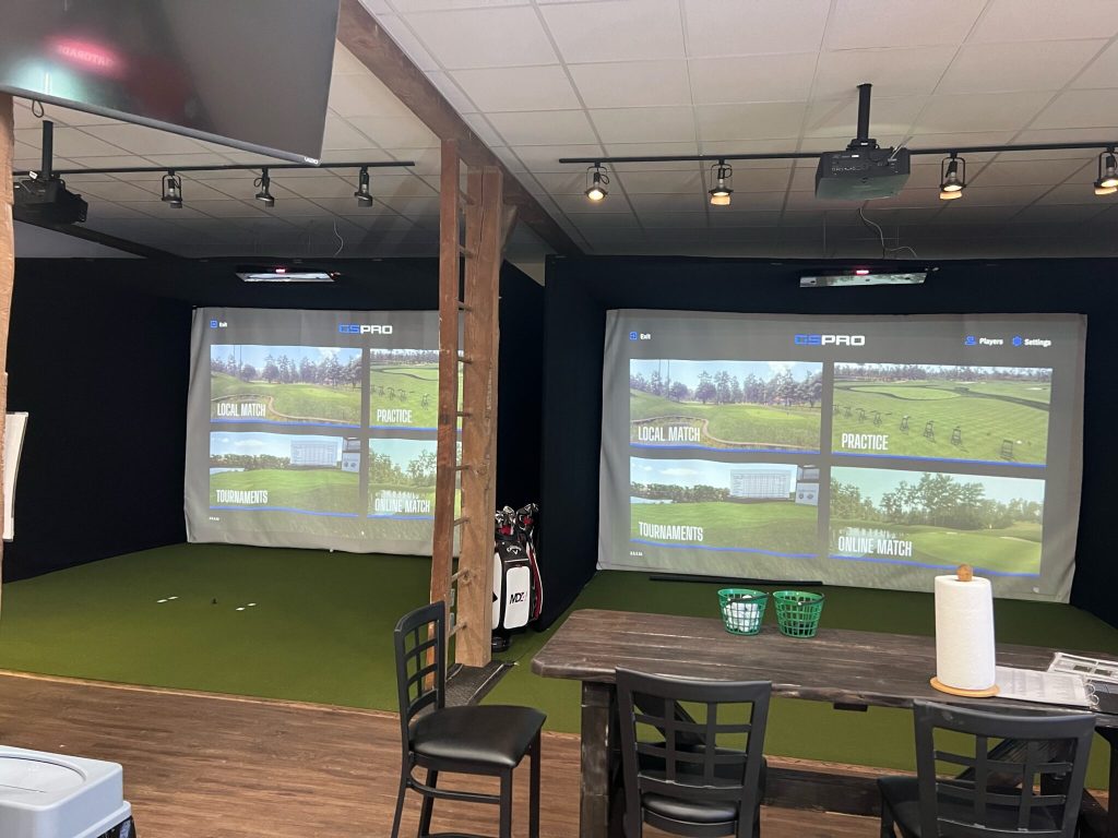 View of golf simulators